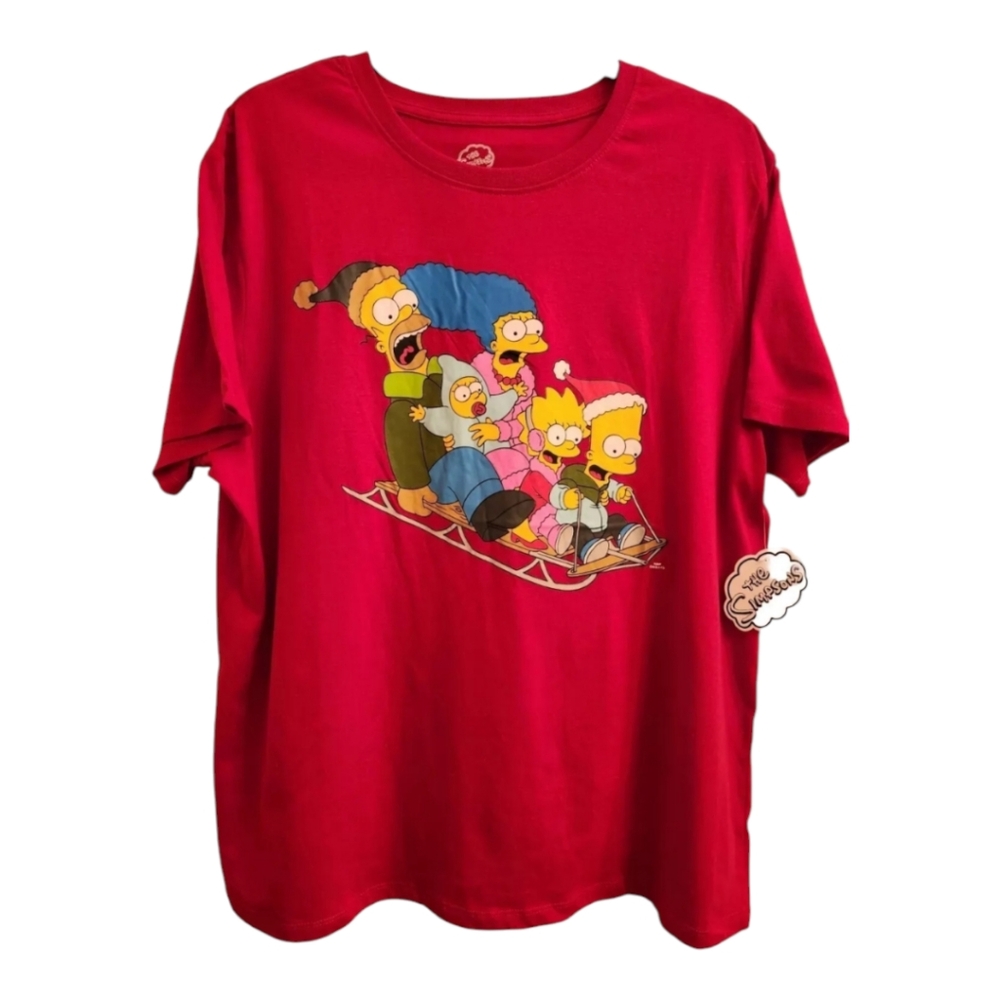 New The Simpsons Family Christmas Sleigh Ride Santa Bart T-shirt Red Festive